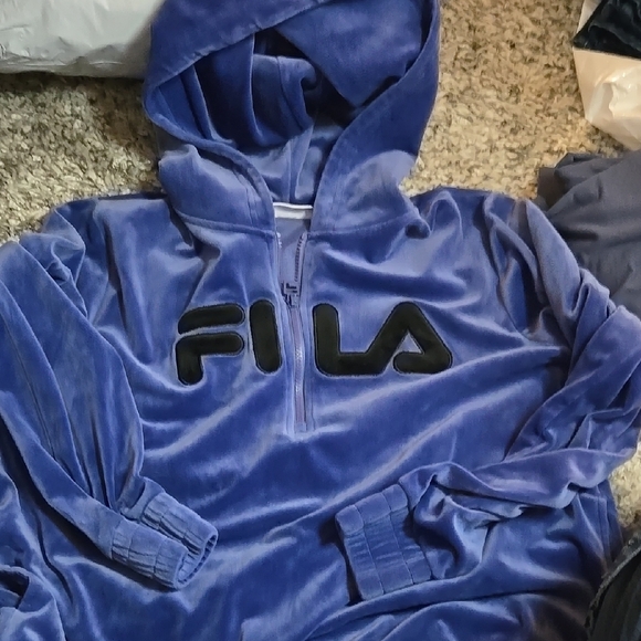 Fila Tops - FILA Blue Velour Hoodie, EUC 2X